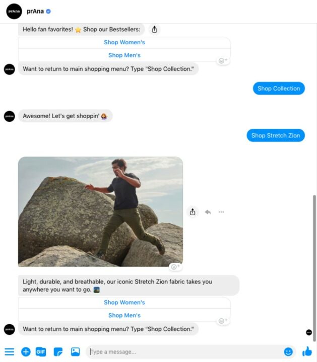 prAna messenger chatbot cropped