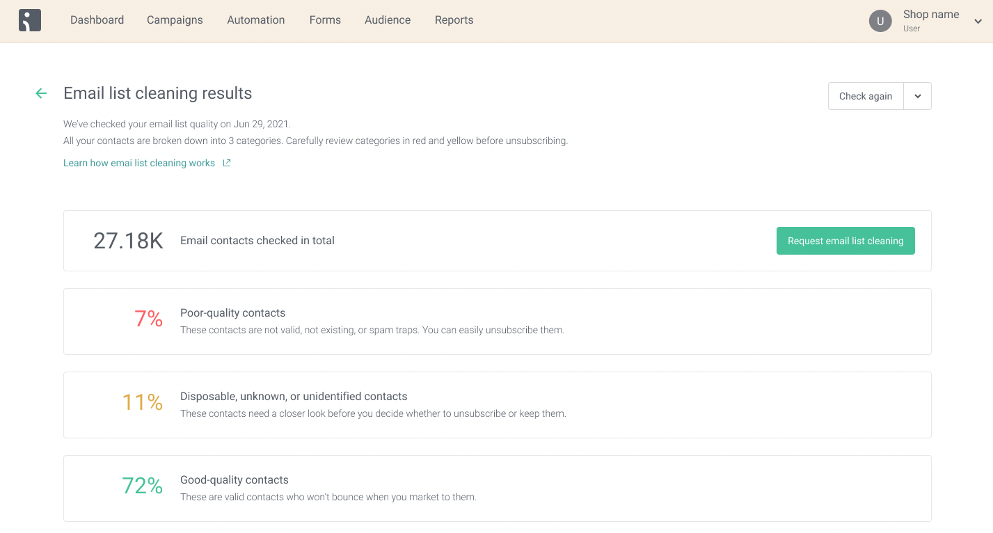 email list cleaning option in Omnisend