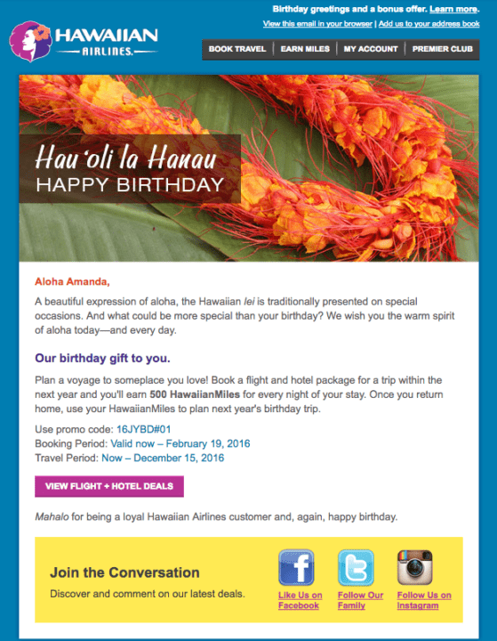 personalized email Hawaiian Airlines