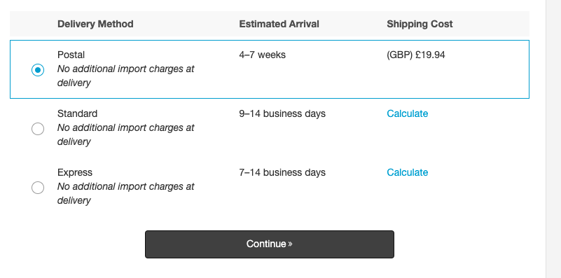 example of possibility for customers to have several delivery options