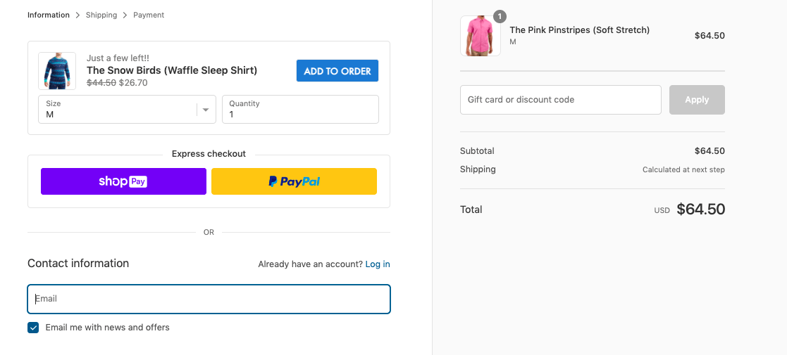 Related products on the checkout page