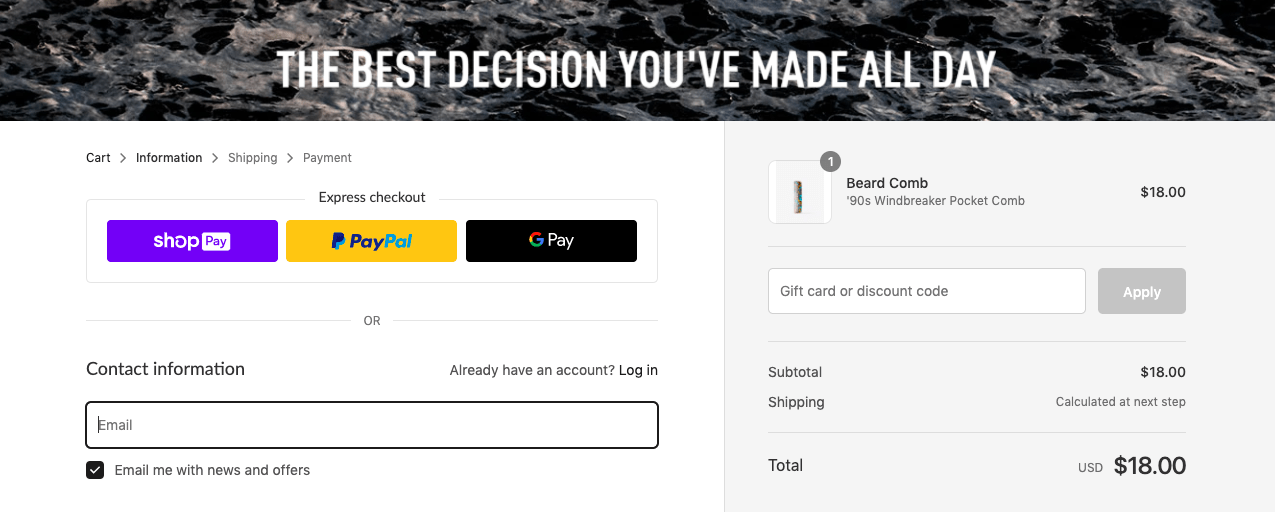 BeardBrand.com uses branding opportunity by adding a custom header to its checkout page