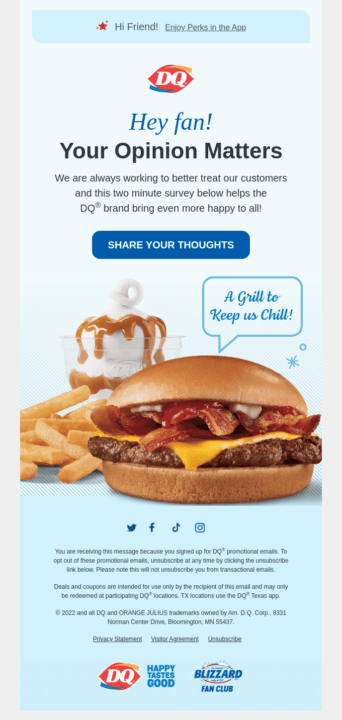 Dairy Queen email asking for a review