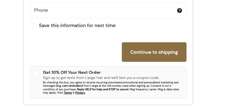 SMS subscription field in the checkout page