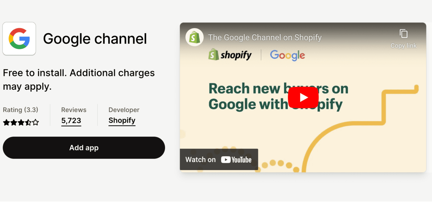 Google channel Shopify app