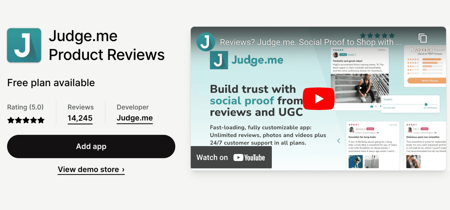 Judge me Shopify app
