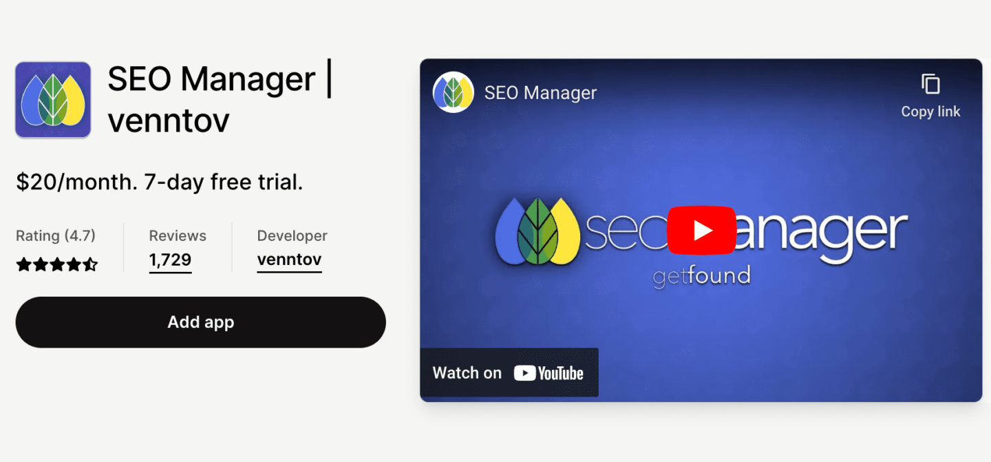 SEO manager Shopify app