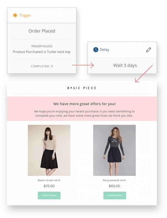 A shopping cart page with two different styles of clothing.