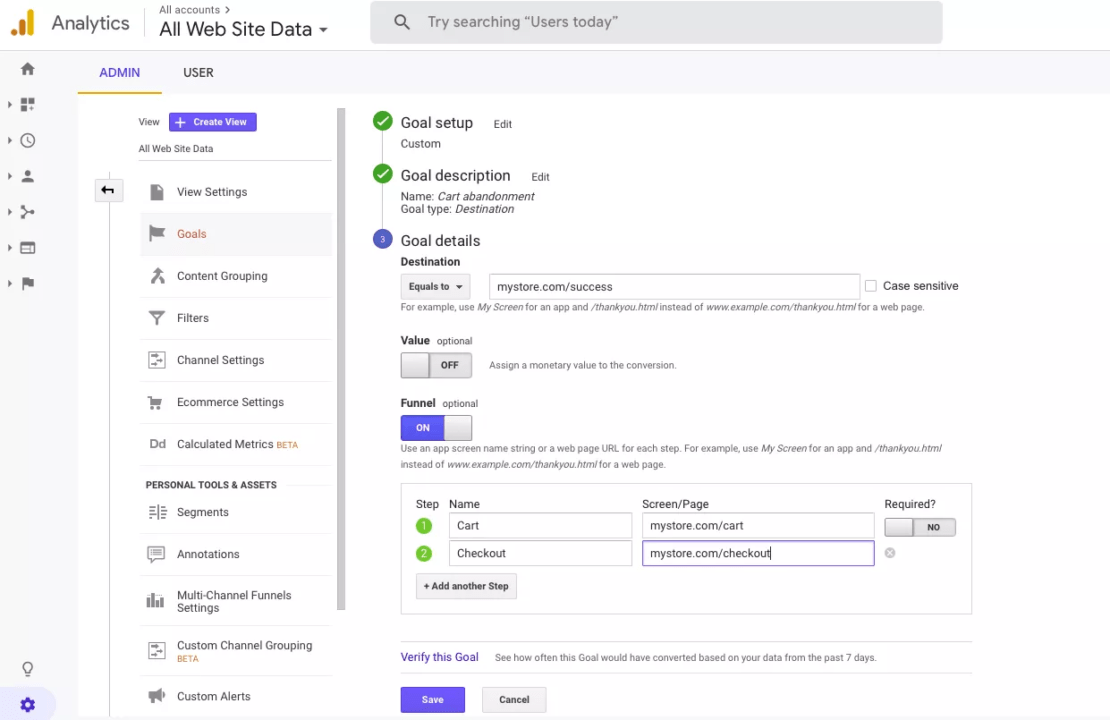 Google analytics for reducing cart abandonment