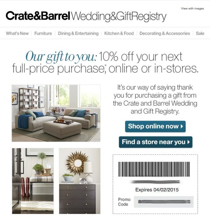 woocommerce follow up email example crate and barrel
