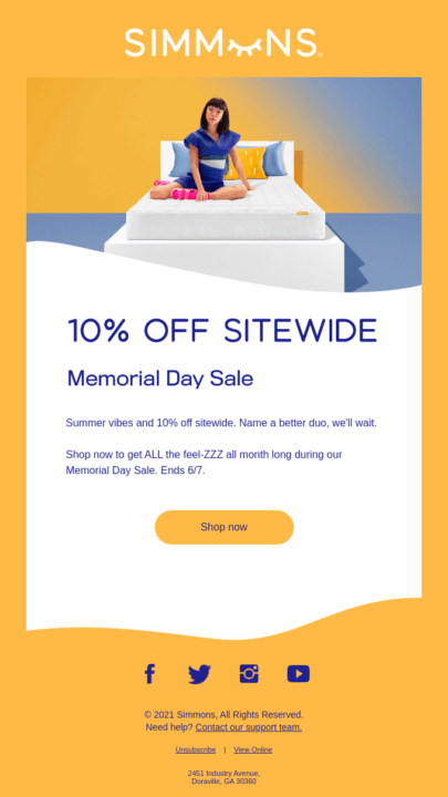 Memorial Day email example by Simmons