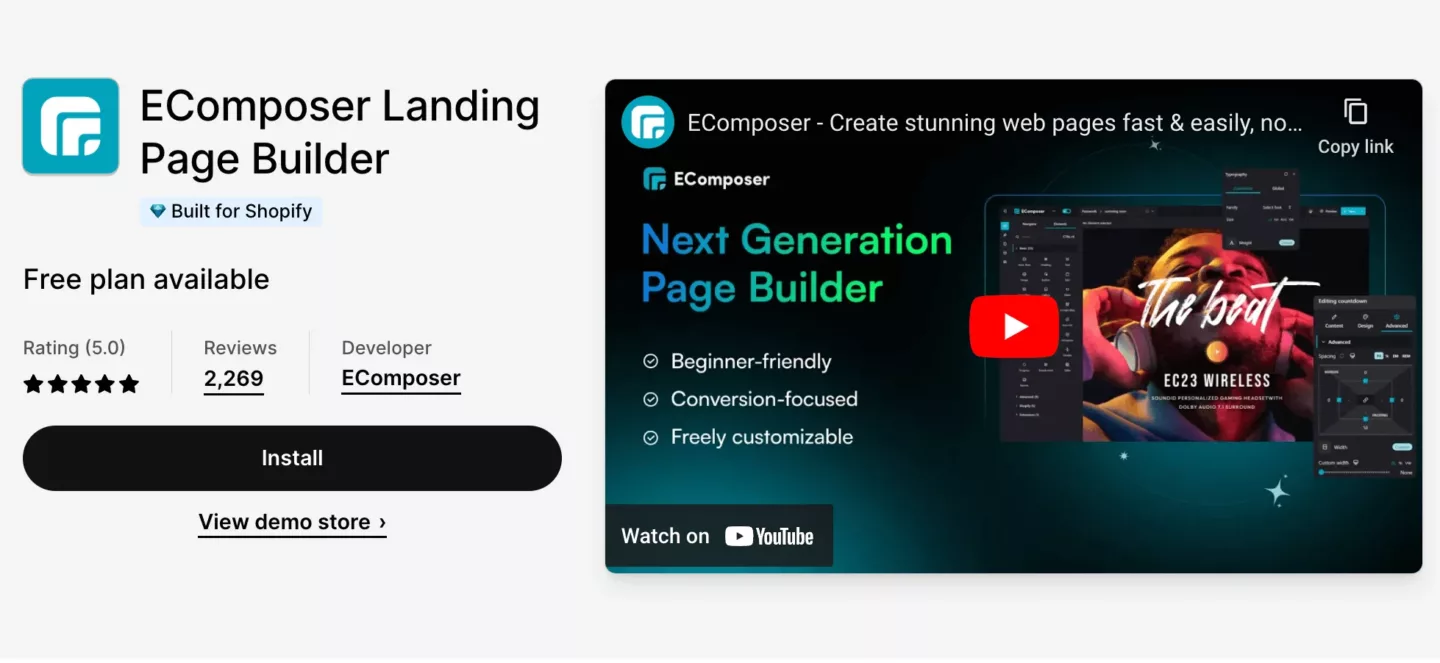 Ecomposer shopify app