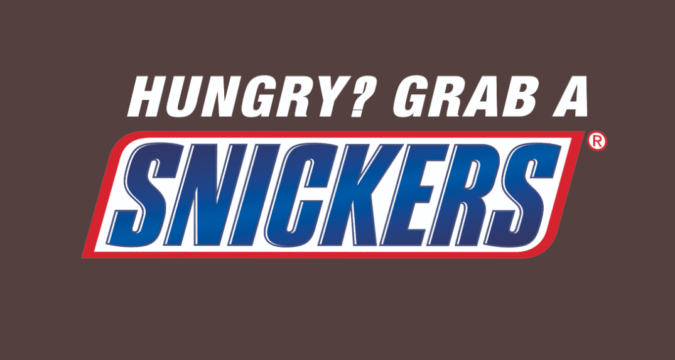 Snickers ad “Hungry? Grab a Snickers!”