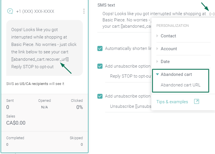 the process of creating an automated text campaign with Omnisend