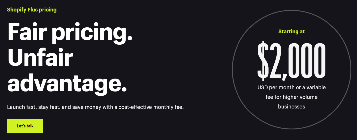 Shopify Plus pricing plans