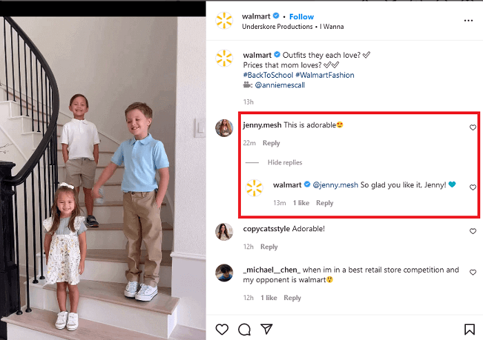example of how Walmart responds to the comments they get