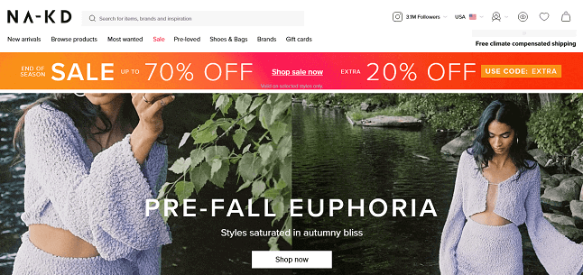 landing page showing the products