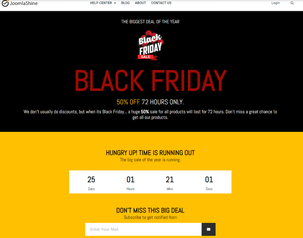 black friday special deal with countdown timer