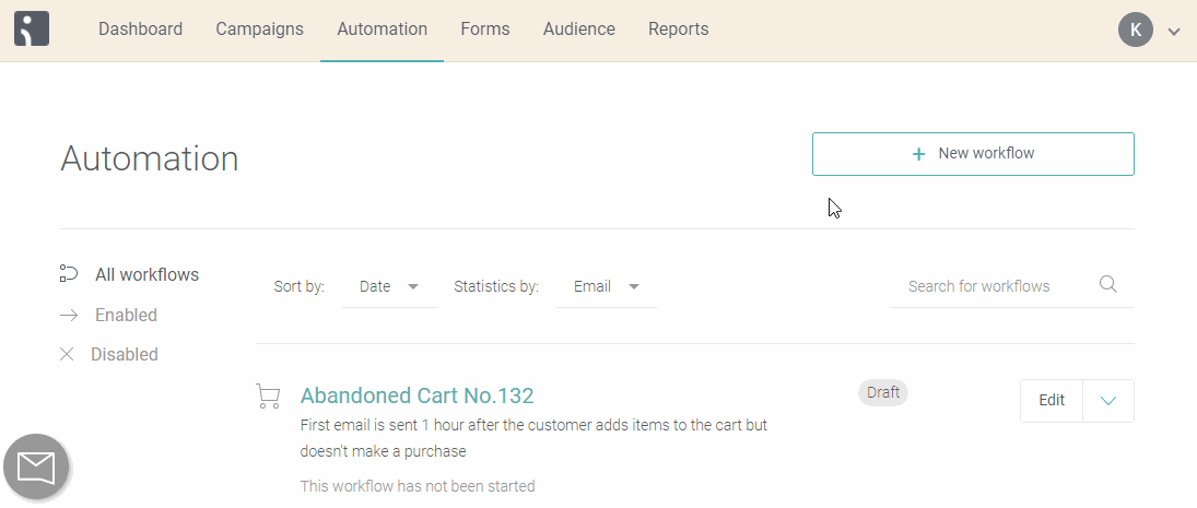 email automation workflow using Omnisend