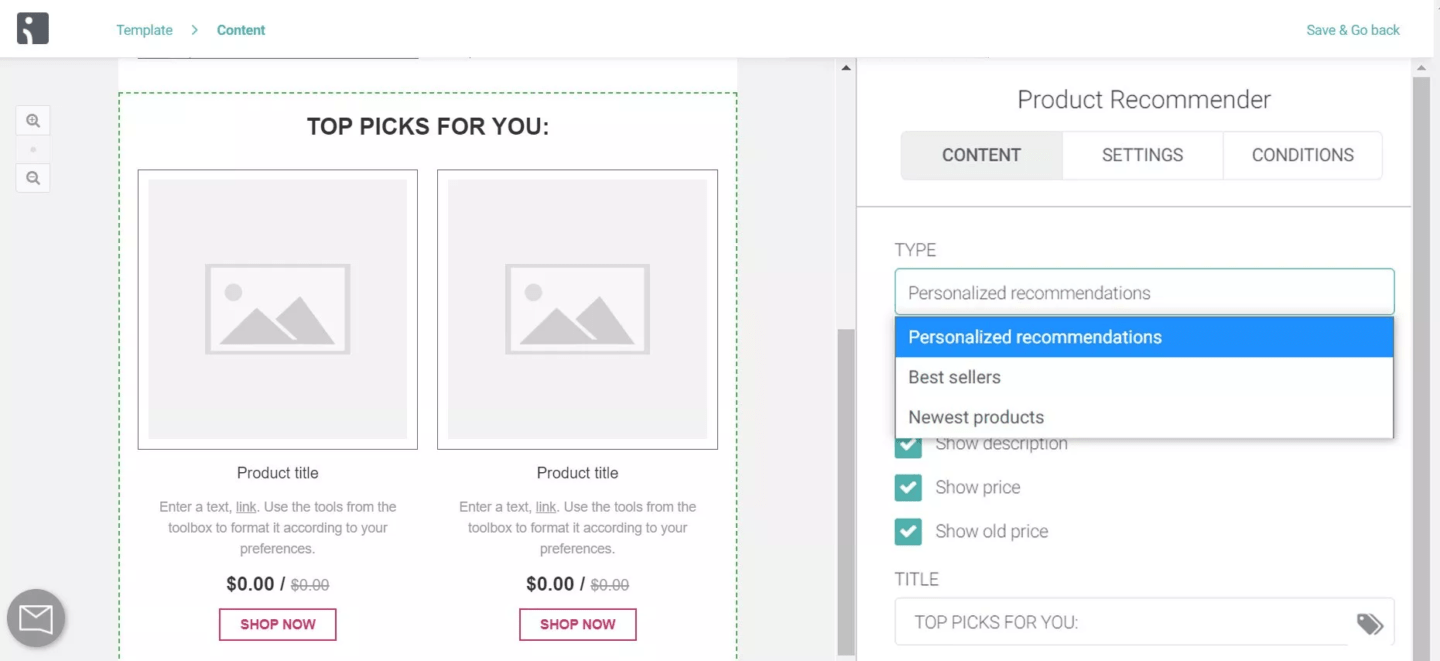 Omnisend Product Recommender feature