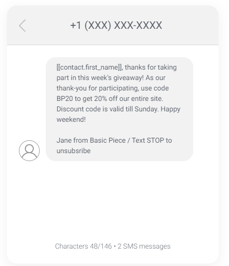 sms with a thank you offers