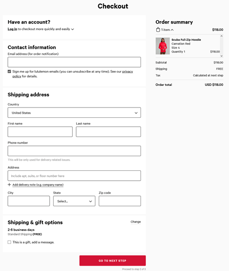 guest check-out option