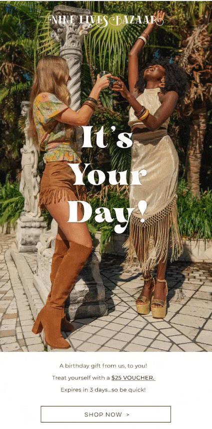 birthday email example from Nine Lives Bazaar