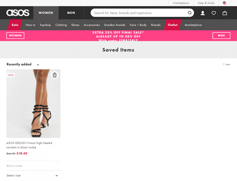 saved items on the online store