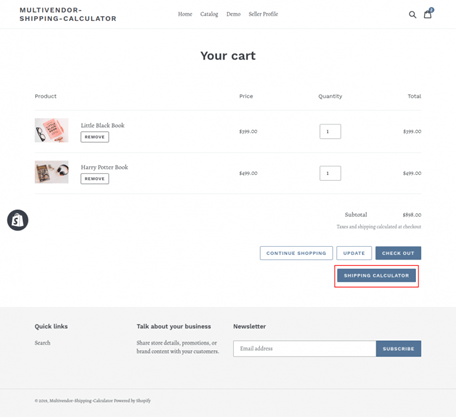 example of putting a shipping calculator on the product or checkout page