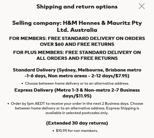 shipping and return options