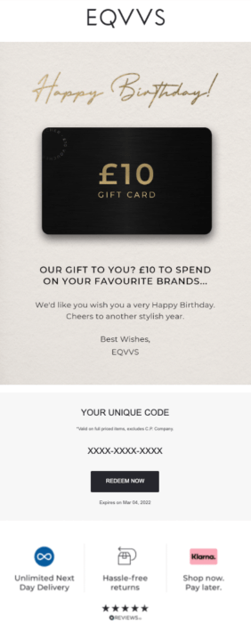 email newsletter with a virtual gift card