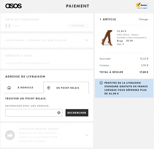 check-out experience example by Asos