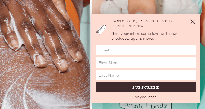 form that offers an incentive–a 10% discount on the buyer’s first purchase