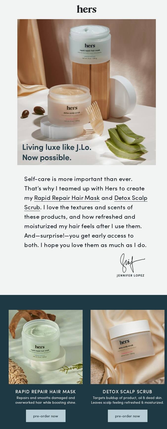 Hers and J.Lo. collaboration email