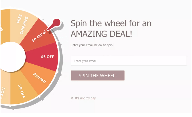 Spin the wheel feature to get more email opt-ins