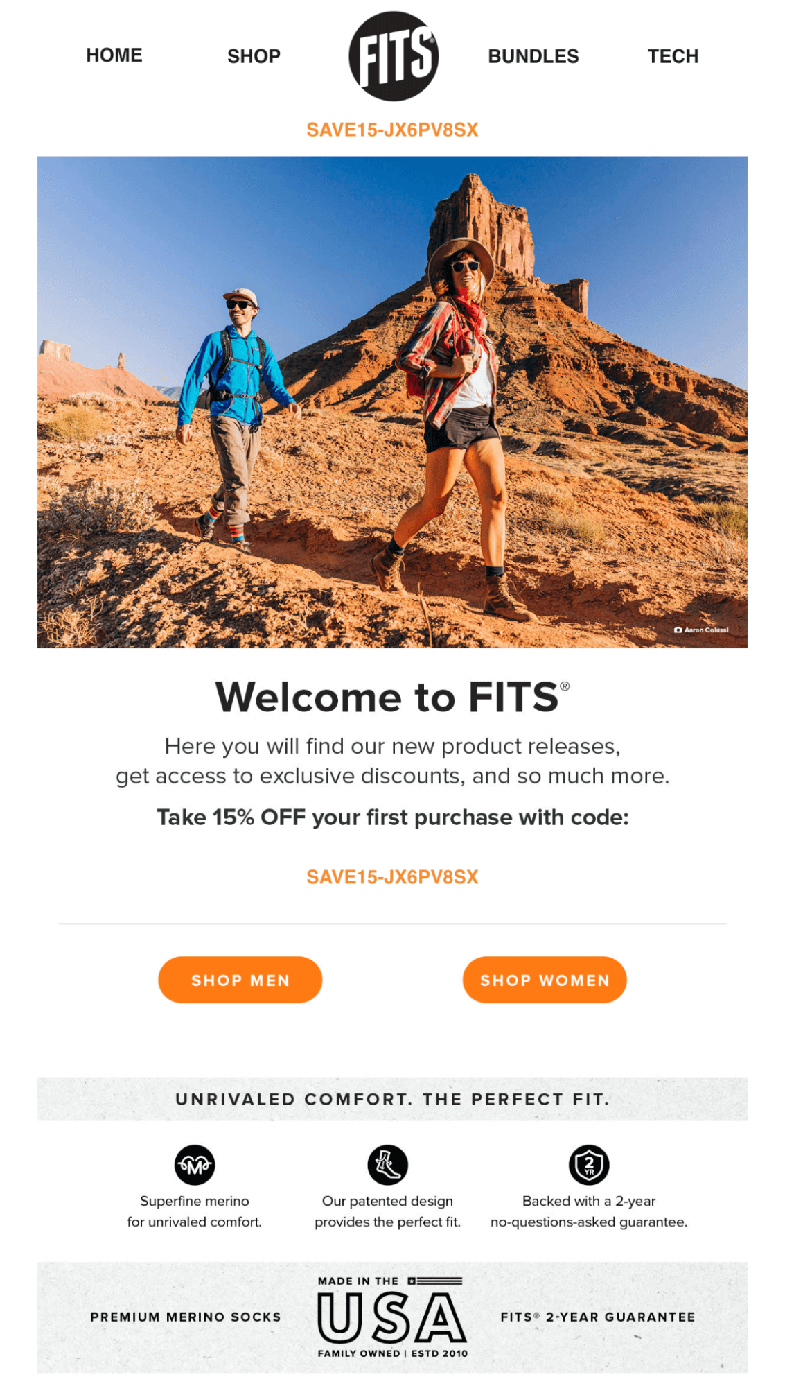 welcome email subject line example: Welcome! Take 15% off your first pair