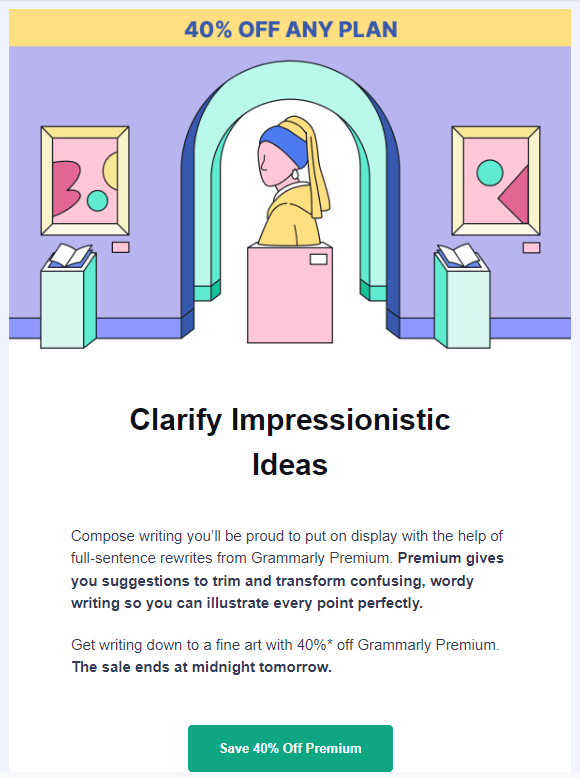 welcome email subject line example: 40% off Premium ends tomorrow!