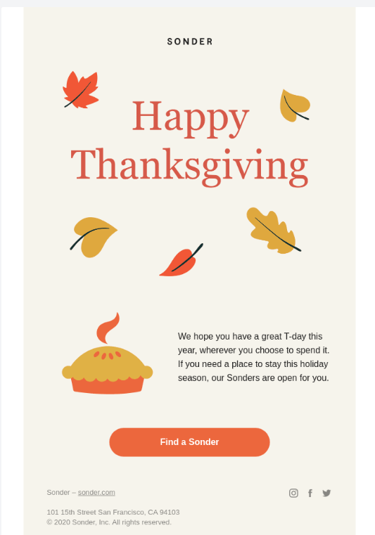 Sonder thanksgiving email