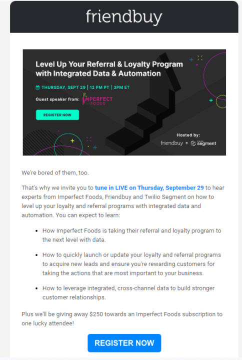 welcome email subject line example: Bored of table stakes loyalty programs?