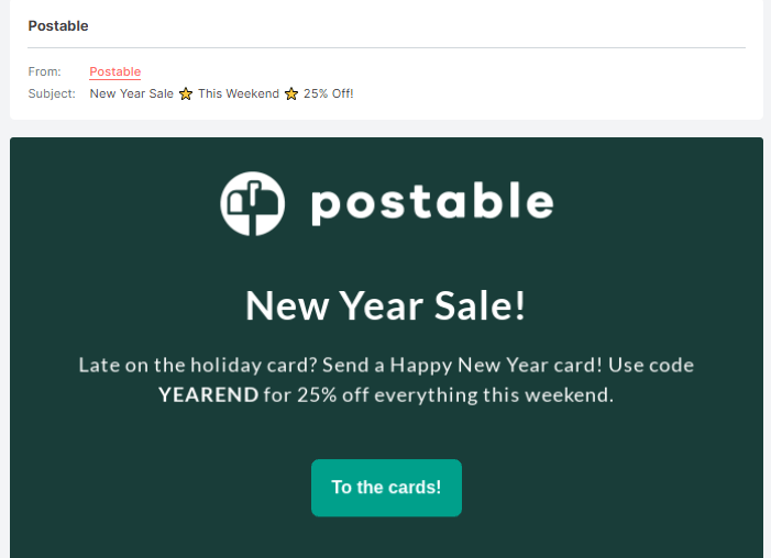 New Year email by Postable