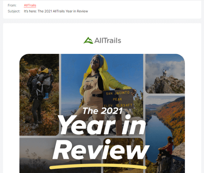 “Year in Review” email by AllTrails