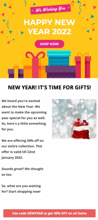 Example of new year email with simple layout