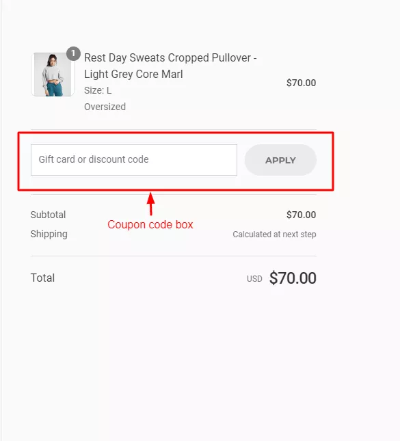 a coupon code box that allows shoppers to redeem their discount codes