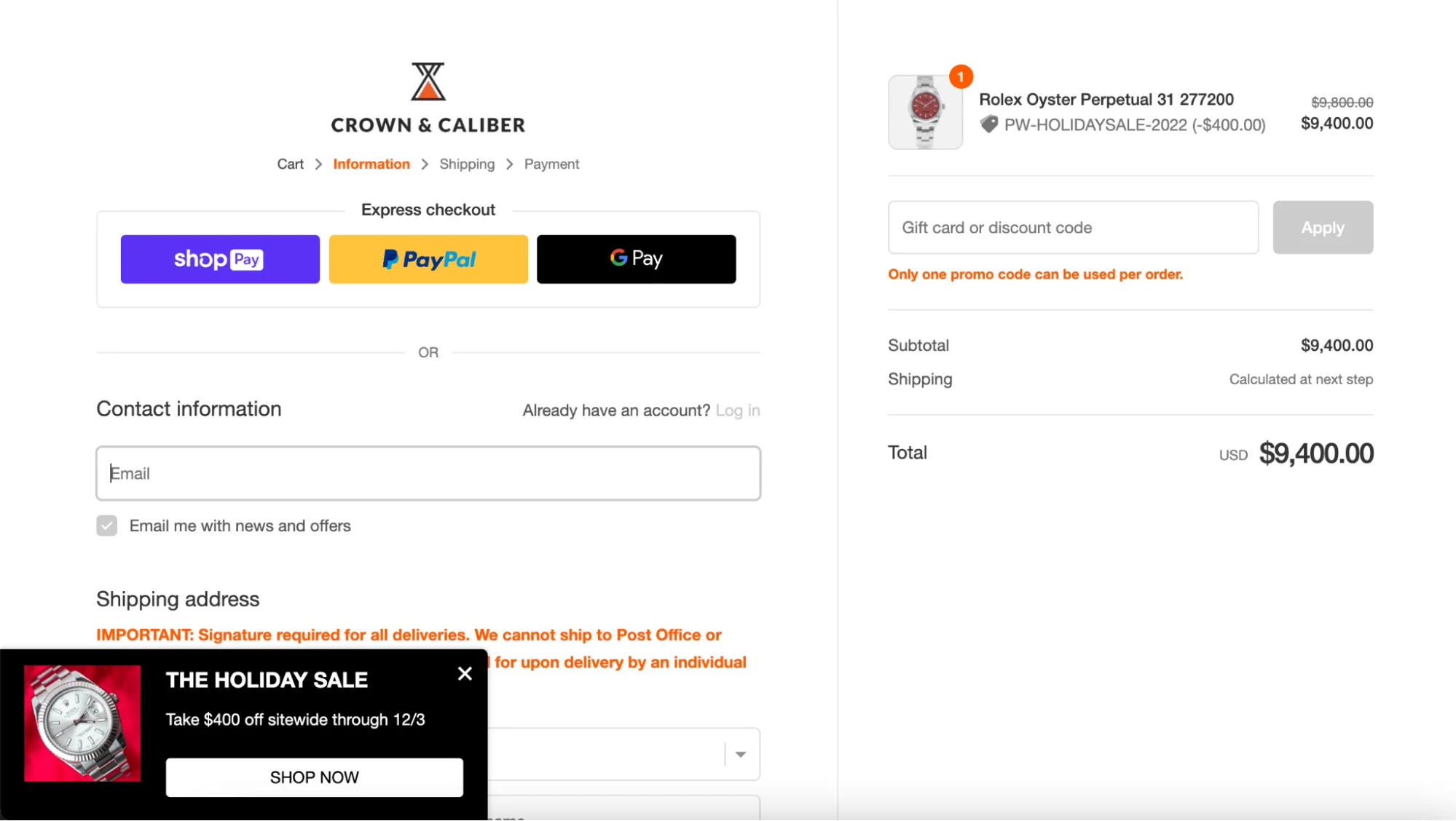 special deals in popups