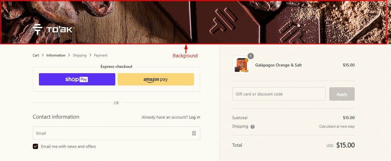 background options in the checkout