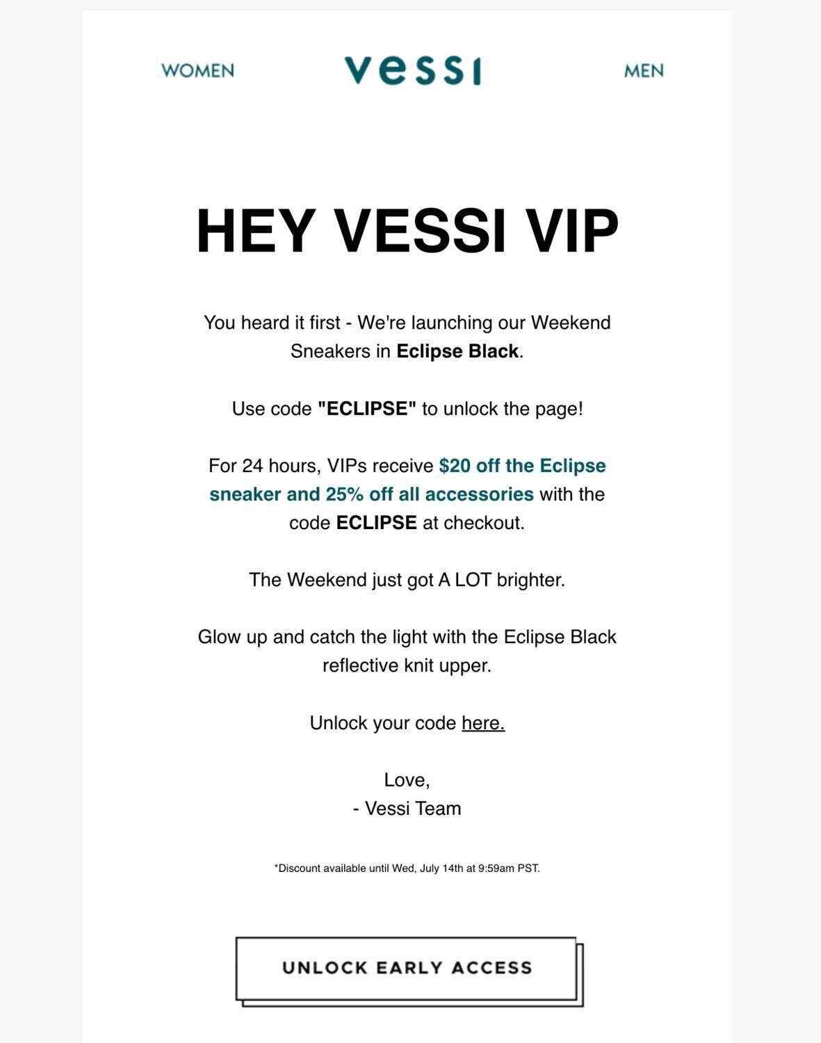 Product launch email from Vessi