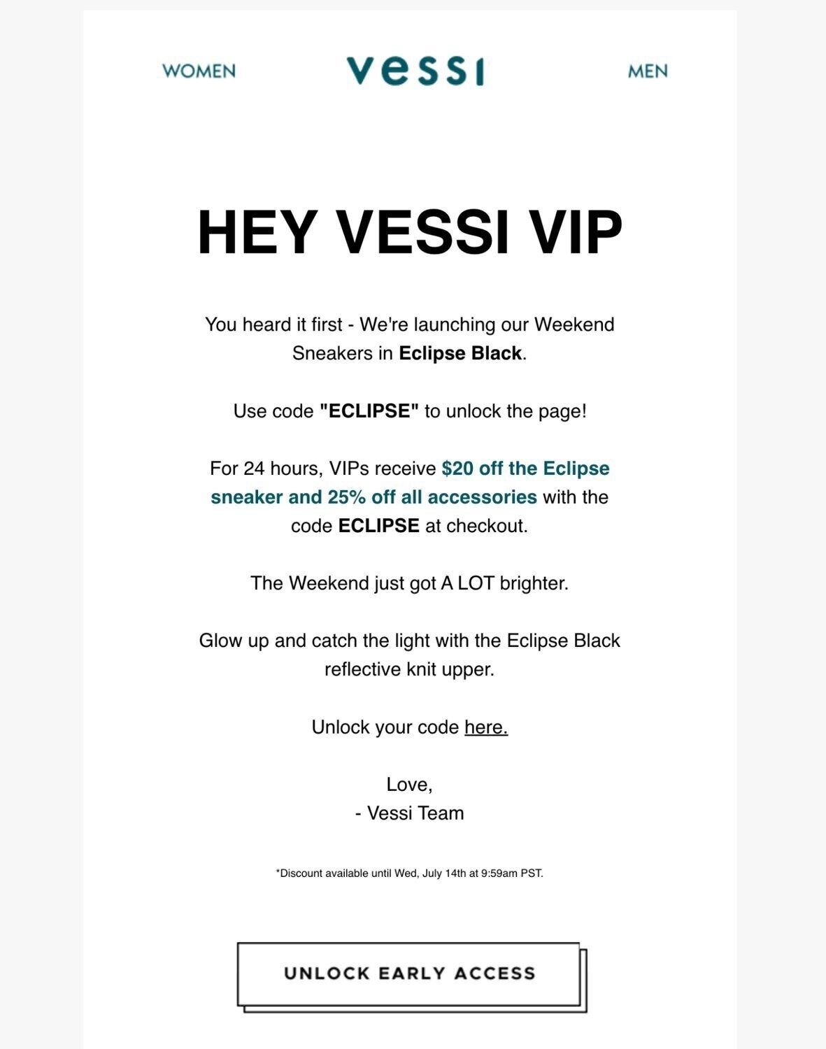 E-mail de lancement de produit de Vessi