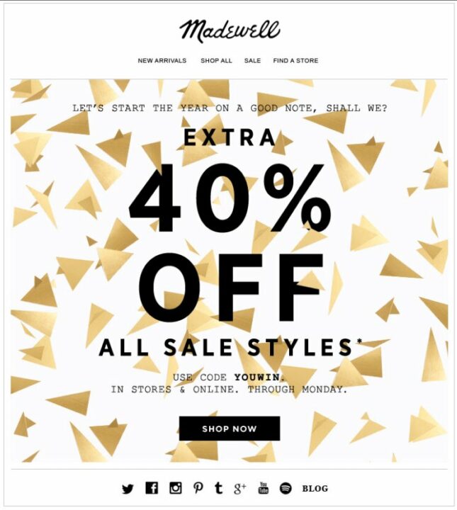 madewell new year email example