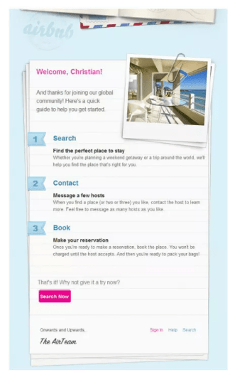 personalized welcome email by Airbnb