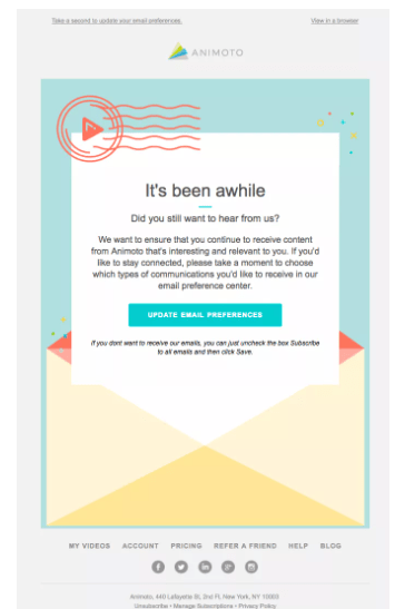 Re-engagement newsletter by Animoto